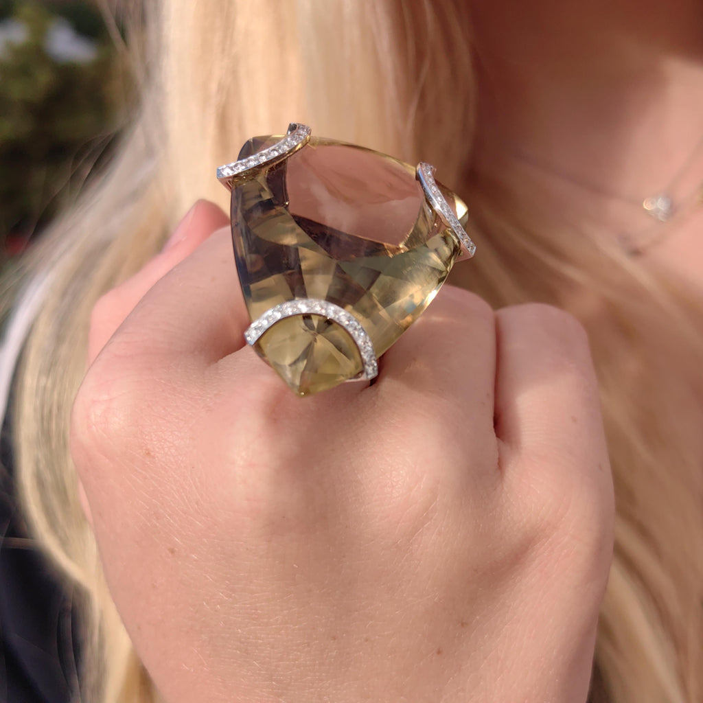 Large Smokey Quartz Statement Ring 14K Gold Vintage Bold Cocktail Ring Yellow Rose Gold Massive Gemstone Ring Gift for Her