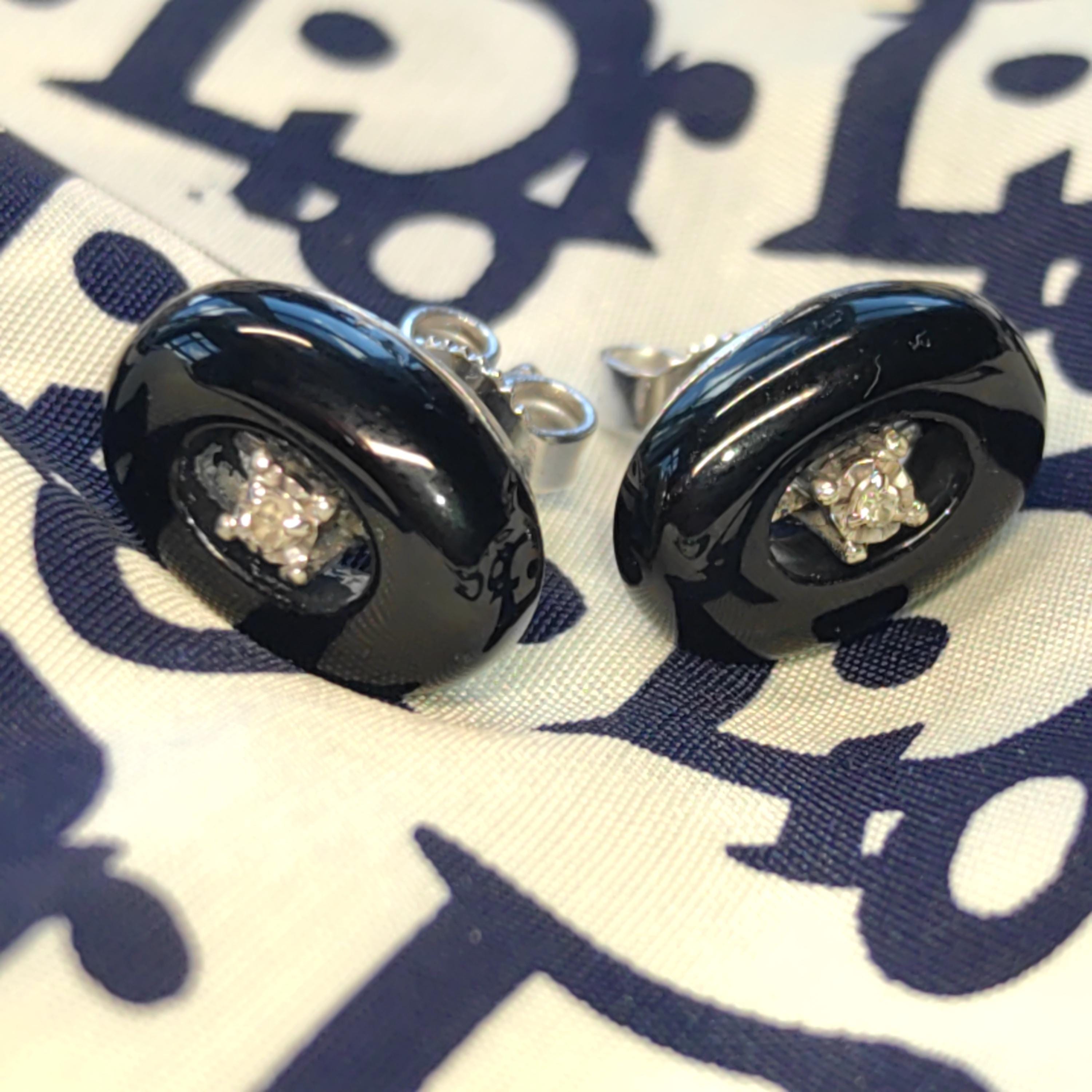 Mid Century Onyx Diamond Solid 8k White Gold Stud Earrings, Minimalist Elegant Black Oval Shaped Earrings, Gift for Her Present