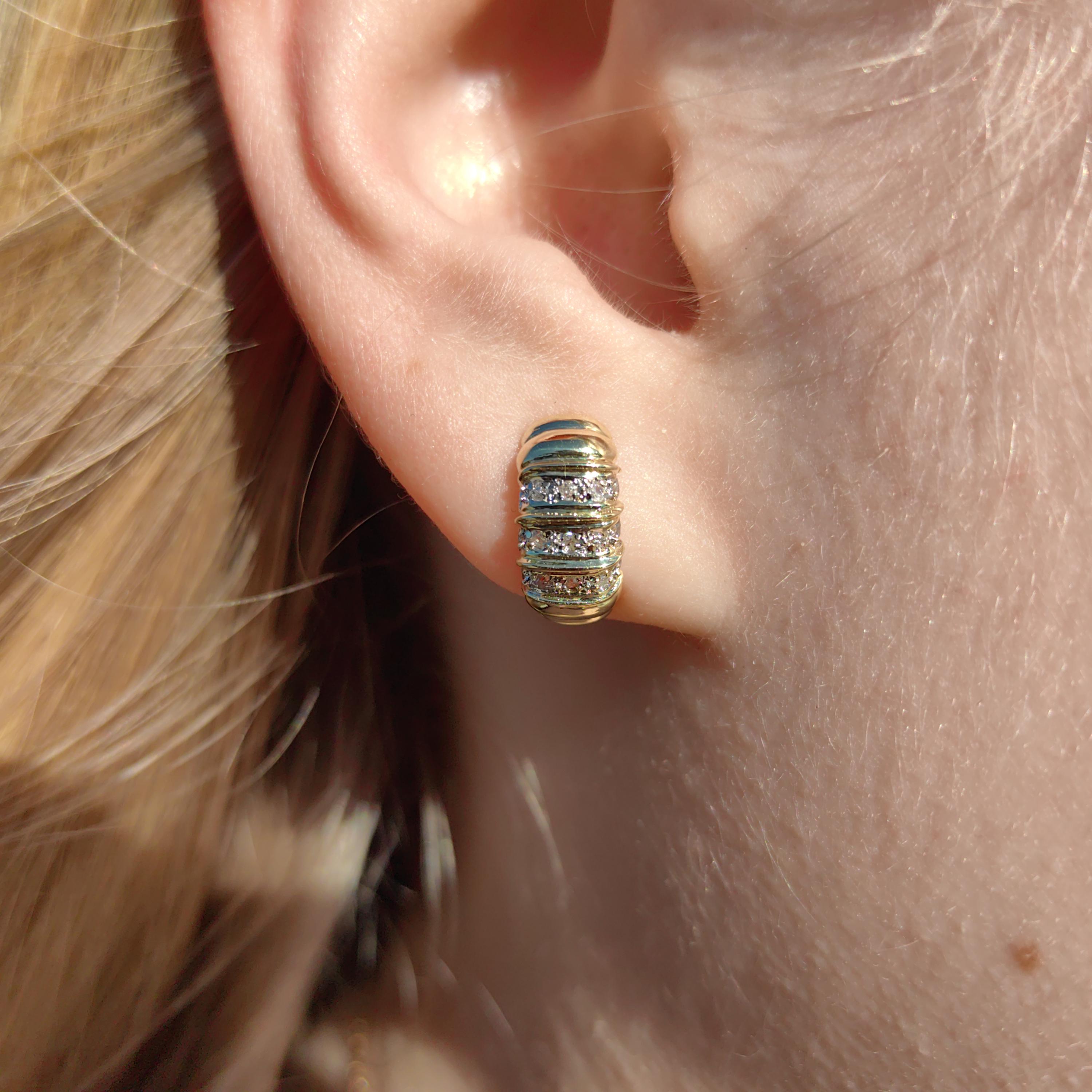 Vintage 14k Yellow Gold Diamond Half Hoop Earrings – Geometric Cluster Fine Jewelry