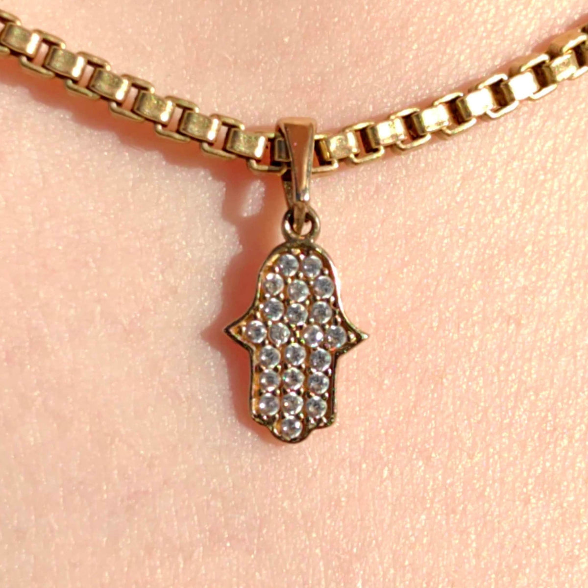 Vintage Cubic Zirconia Solid 9k Hallmarked Yellow Gold Hand of Hamsa Hand of Fatima  Middle Eastern Protection Luck Pendant Bracelet Charm
