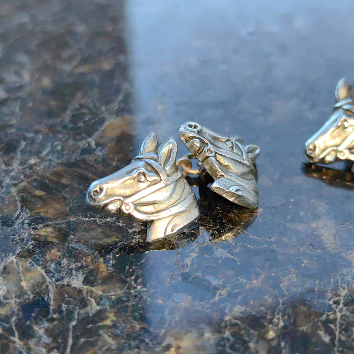 Vintage Antique 1900s Silver Plated Metal Horse Equestrian Horse Riding Cufflinks Mans Accessories Elegant  Gift Present  for Him