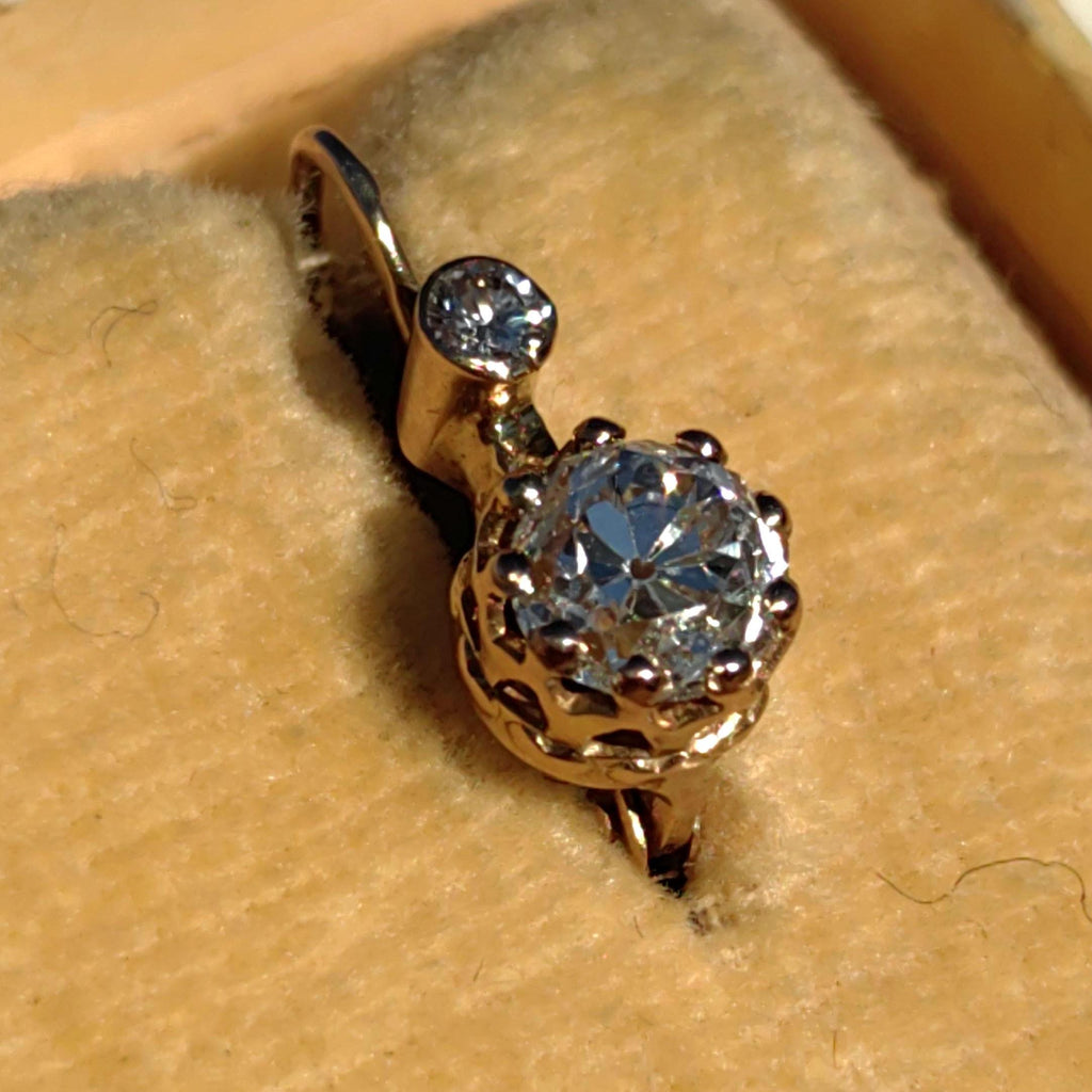 1880s Victorian 14K Champagne Gold Diamond Sleeper Earrings: Antique Dormeuse