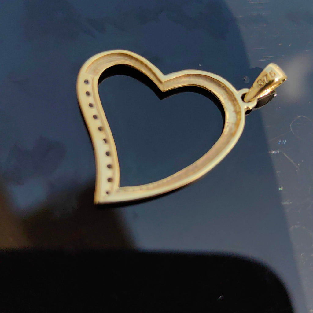 Vintage 9k Solid Yellow Gold Heart Shaped Necklace Pendant Bracelet Charm Encrusted with Cubic Zirconia Love Gift Valentines Day Present