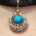 Art Nouveau Antique Vintage Turquoise and Diamond Gold Moon Pendant