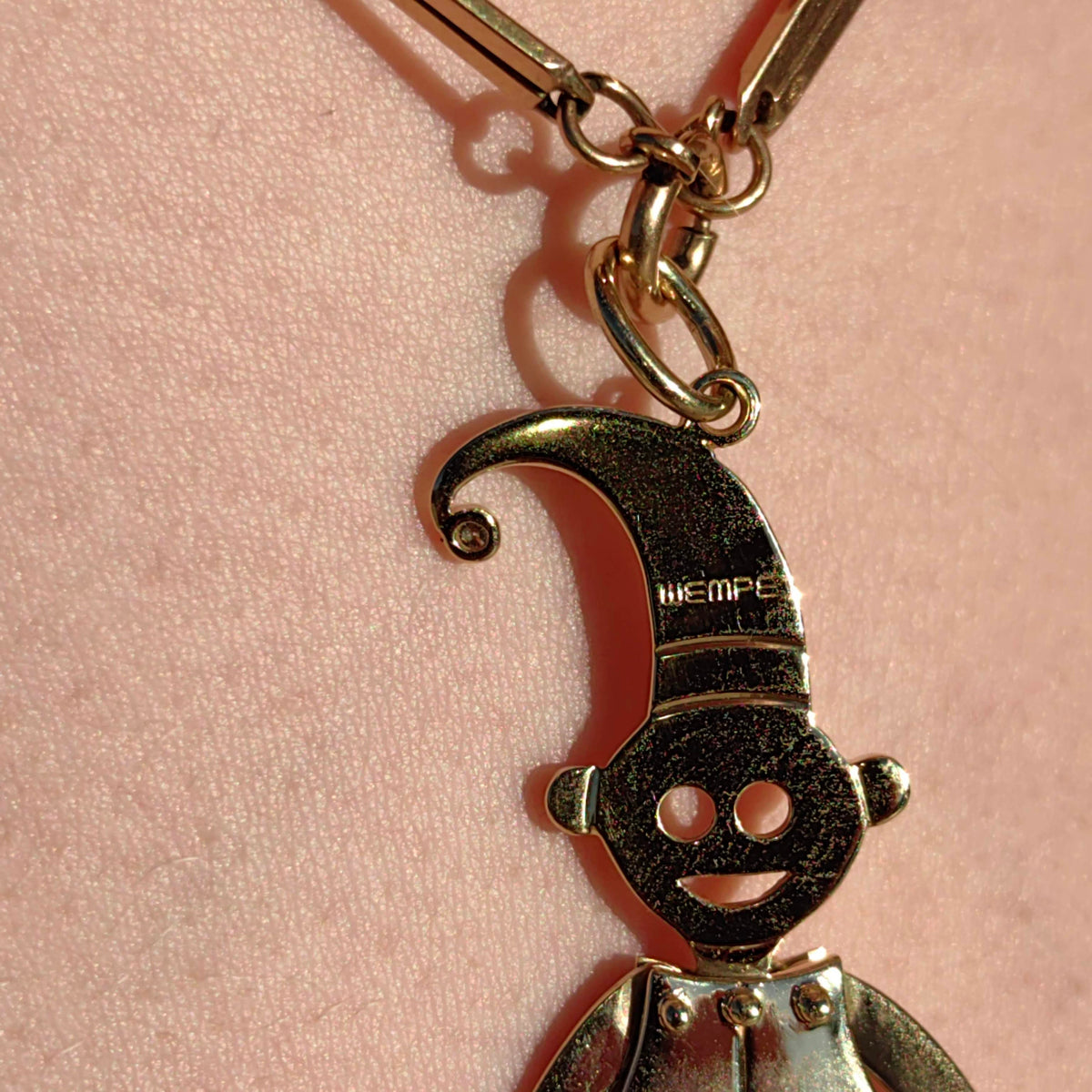 Vintage WEMPE 14K Solid Yellow Gold Jester Clown Pendant with Moving Dangle and Diamonds Large Medal Pendant Retro Fun Jewelry Gift