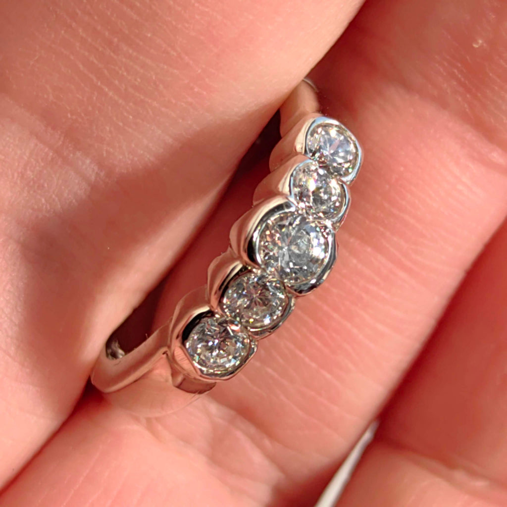 Vintage Cubic Zirconia 10k Gold Half Eternity Bezel Set Wedding Band Ring Promise Ring
