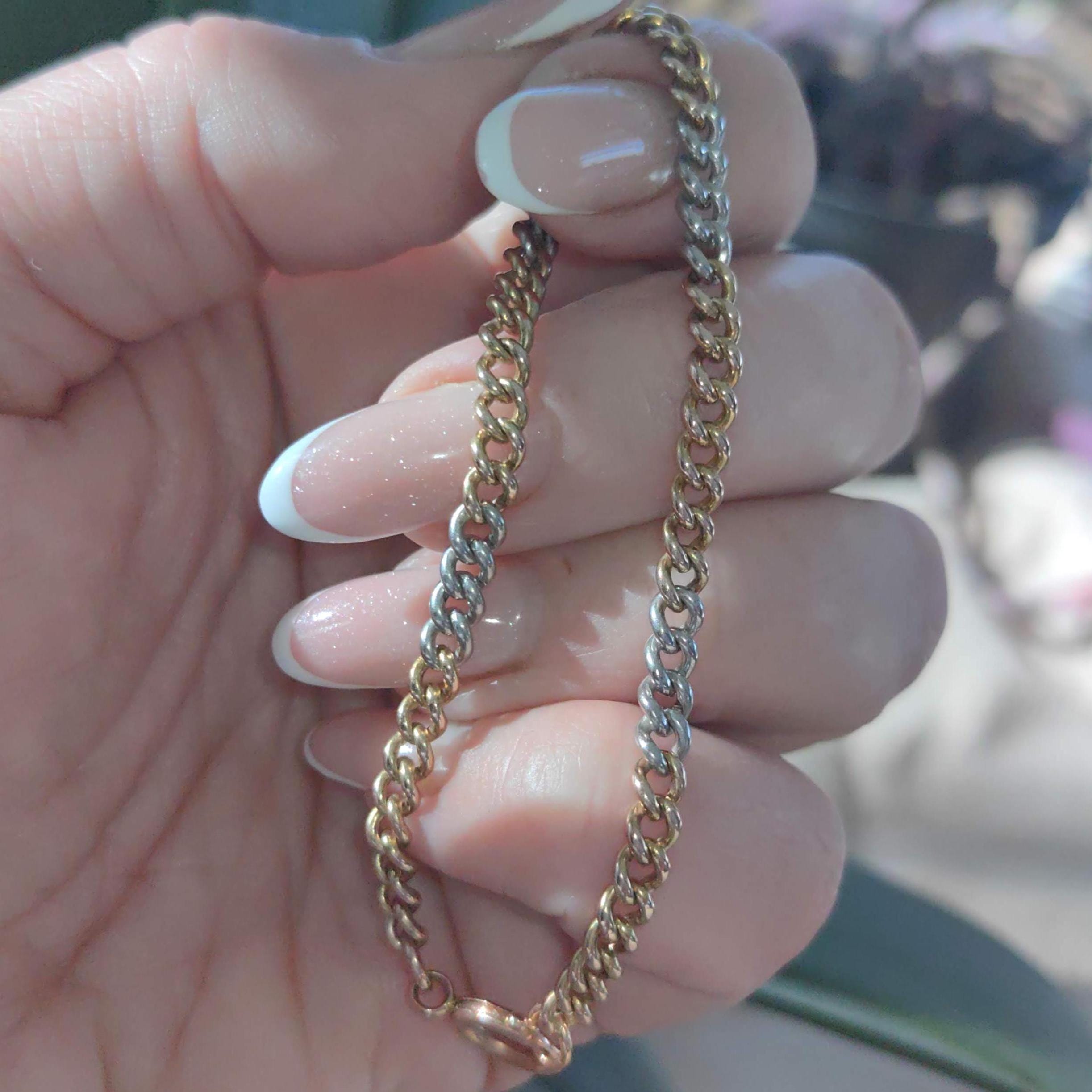 14k Two-Tone Gold Link Bracelet: Handmade Unisex Charm Bracelet