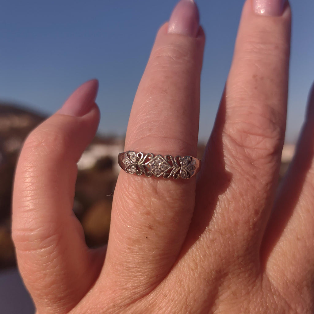 Natural Diamond 14K Solid White Gold Elegant Antique Mid Century Engagement Ring Gift for Her Present