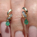 Vintage Emerald Diamond 14k Yellow Gold Dangle Earrings