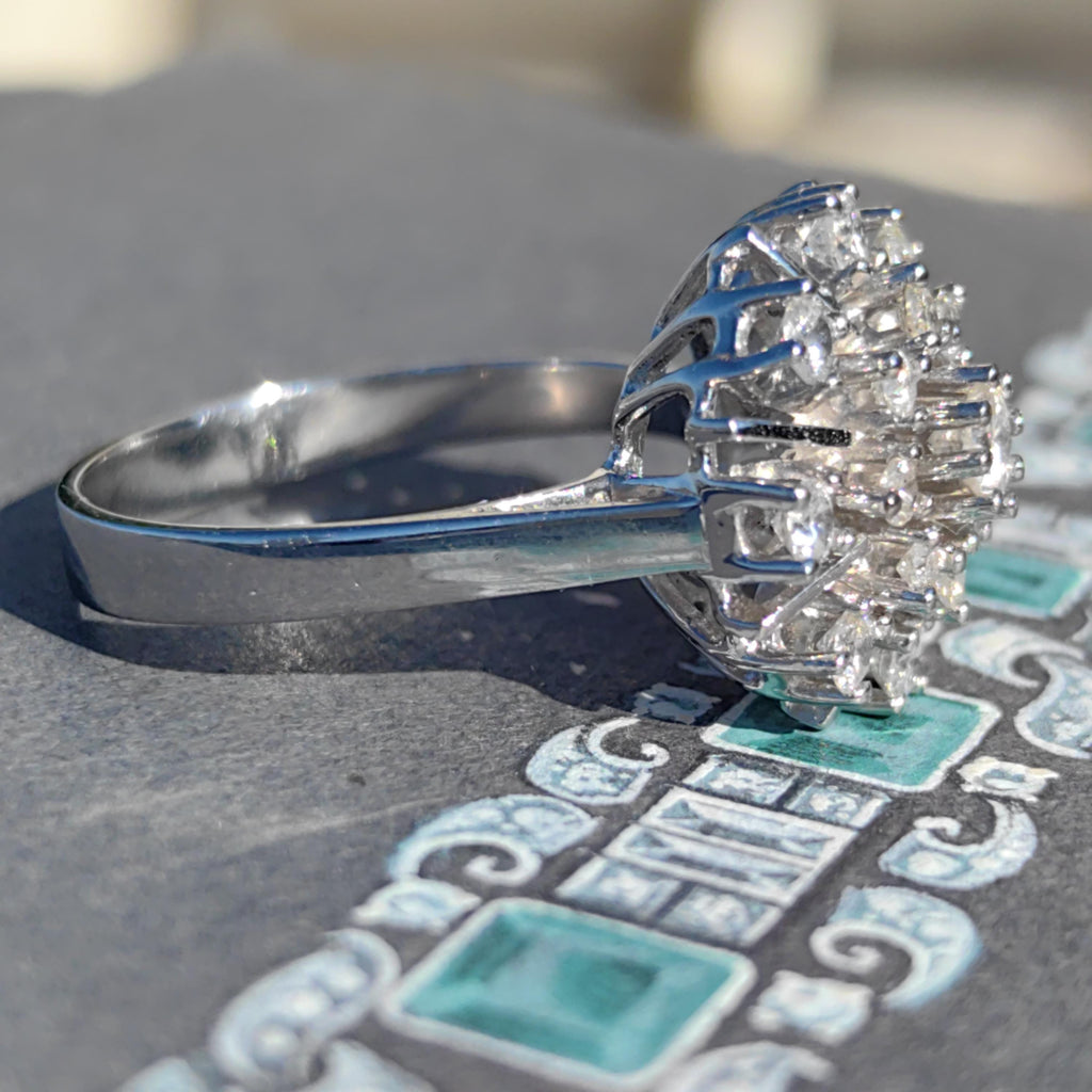 14k White Gold Diamond Ring: Mid-Century Engagement, 0.80ct SI