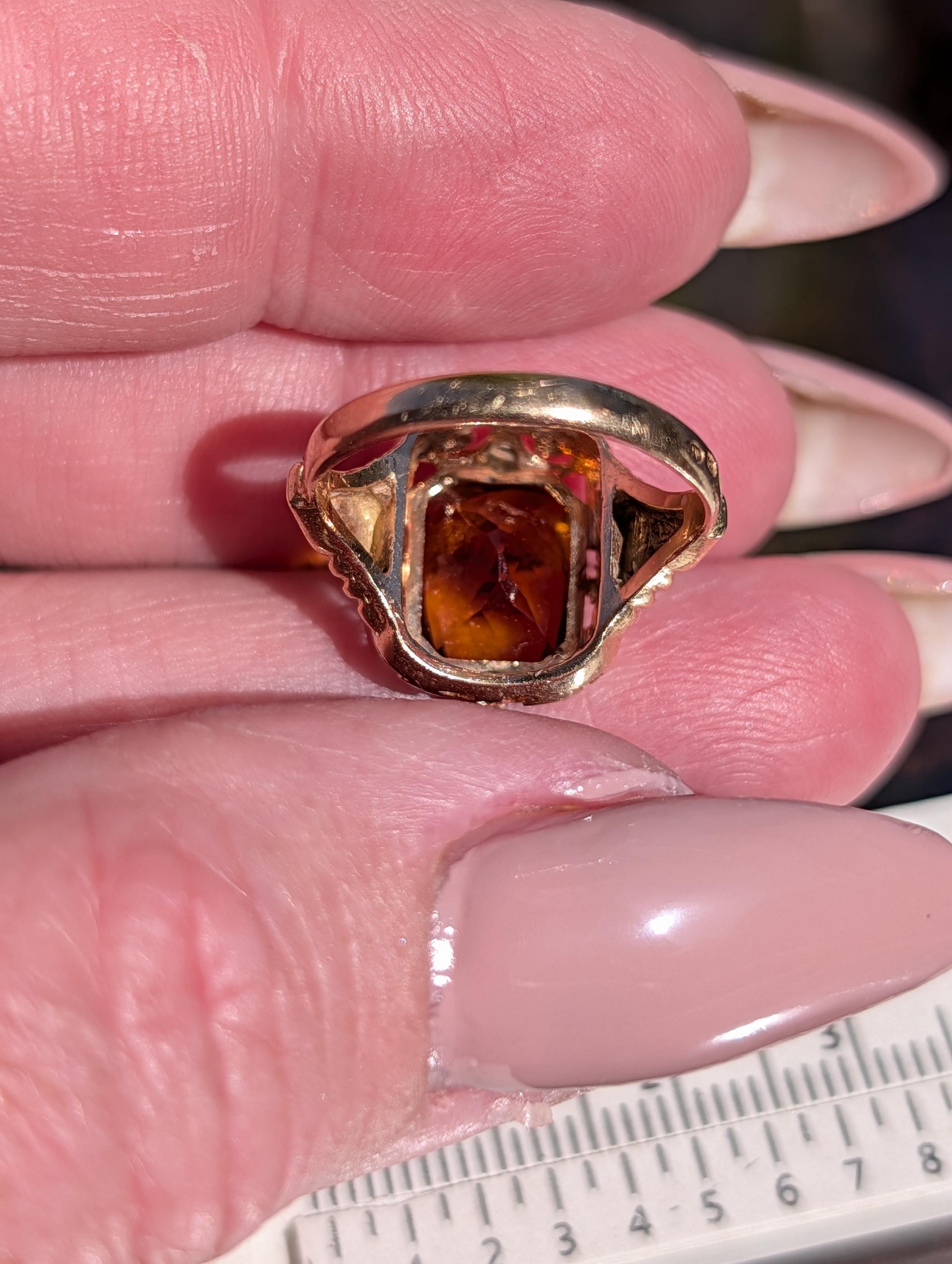 Mid Century Art Deco Style  Citrine Solid 14k Hallmarked Yellow Gold Statement Solitaire Emerald Cut Ring, Unisex Yellow Stone Ring Gift