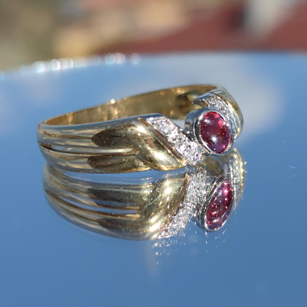 18k Yellow Gold Ruby Diamond Ring - Stackable Wedding Band