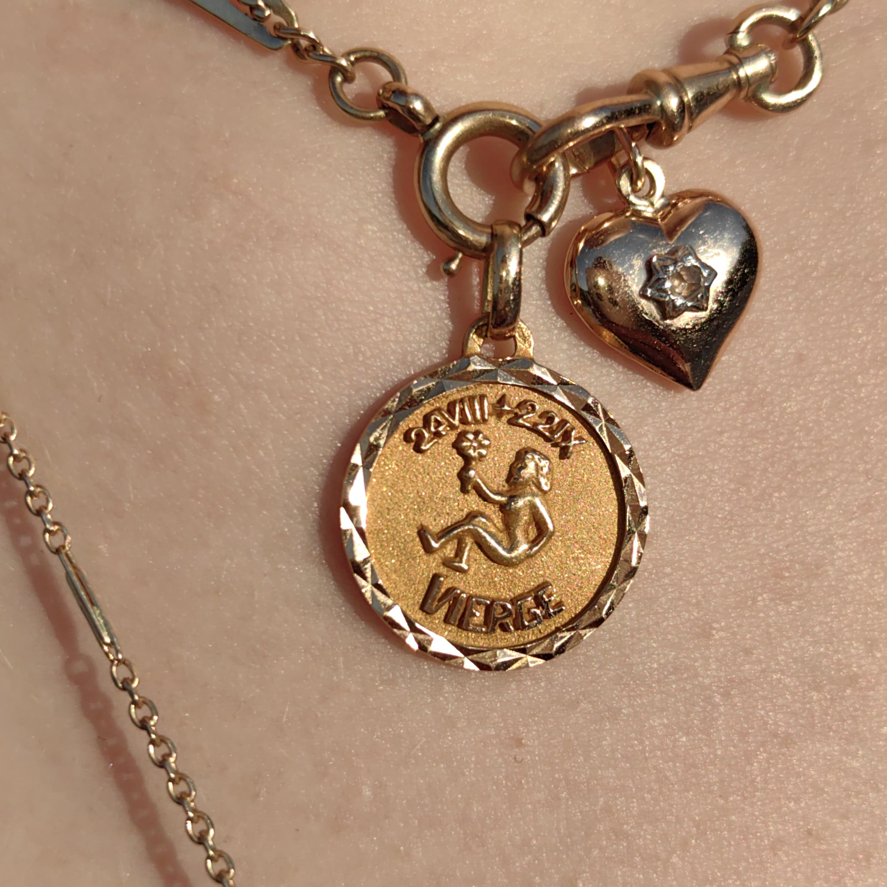 Vintage 18k Gold Virgo Zodiac Charm: French Astrology Pendant