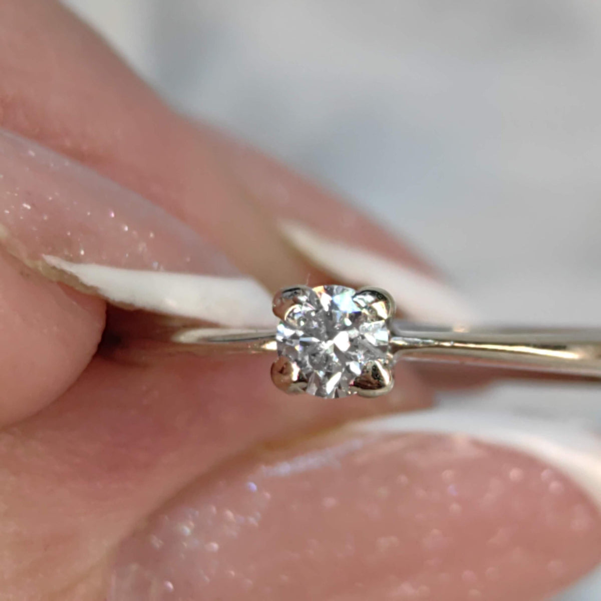 Vintage 0.15ct Natural Diamond Solitaire Solid 14k Hallmarked Gold Engagement Wedding Ring Band Gift for Her Present