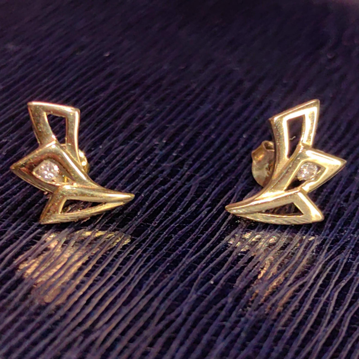 Diamond 14k Solid Yellow Gold Hallmarked Elegant Stud Earrings Geometric Minimalist Vintage Push Back Closure Earrings