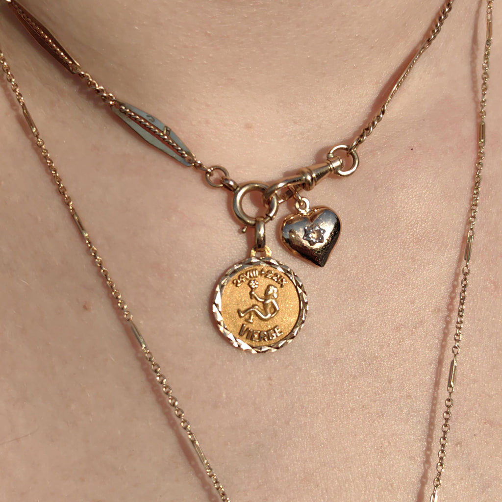 Vintage 18k Gold Virgo Zodiac Charm: French Astrology Pendant