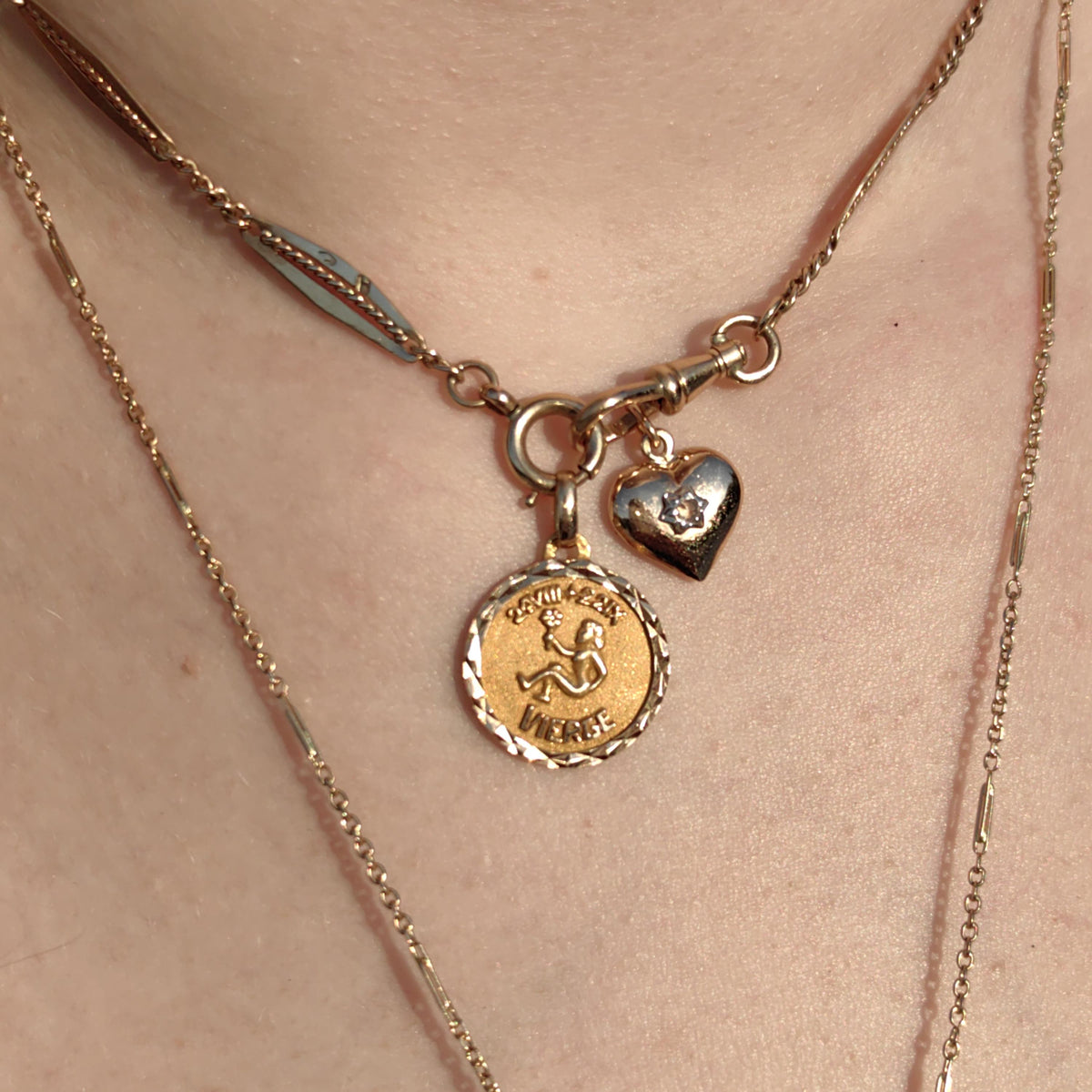 Vintage 18k Gold Virgo Zodiac Charm: French Astrology Pendant
