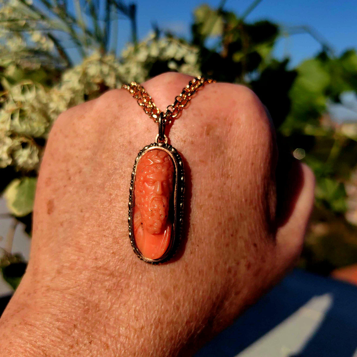Victorian Coral Cameo Pendant: Hand Carved Gemma, 14k Gold