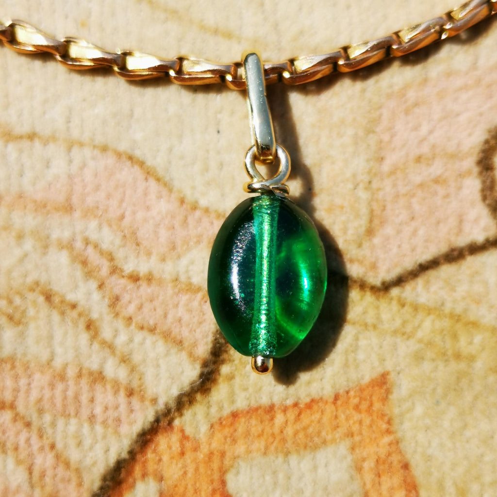 14K Solid Yellow Gold Vintage Antique Art Deco 1930s Green Paste Stone Necklace Pendant Bracelet Charm Gift for her Present Emerald