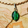 14K Solid Yellow Gold Vintage Antique Art Deco 1930s Green Paste Stone Necklace Pendant Bracelet Charm Gift for her Present Emerald
