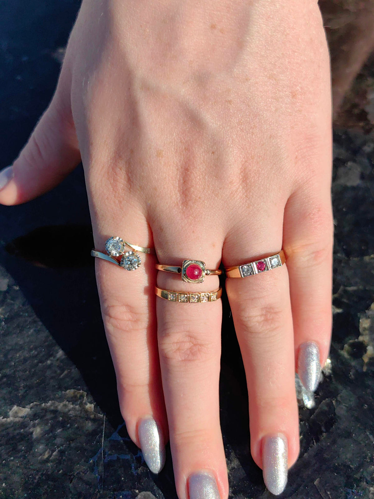 Art Deco 1920s Natural red Ruby, Old European Cut Diamon d 18K Solid Yellow Gold Hallmarked Ring, Antique Vintage Retro Band, UD size 6.5