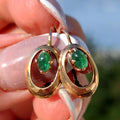 1930s Art Deco Emerald Gold Earrings: 14k Yellow Gold Dormeuse Sleepers