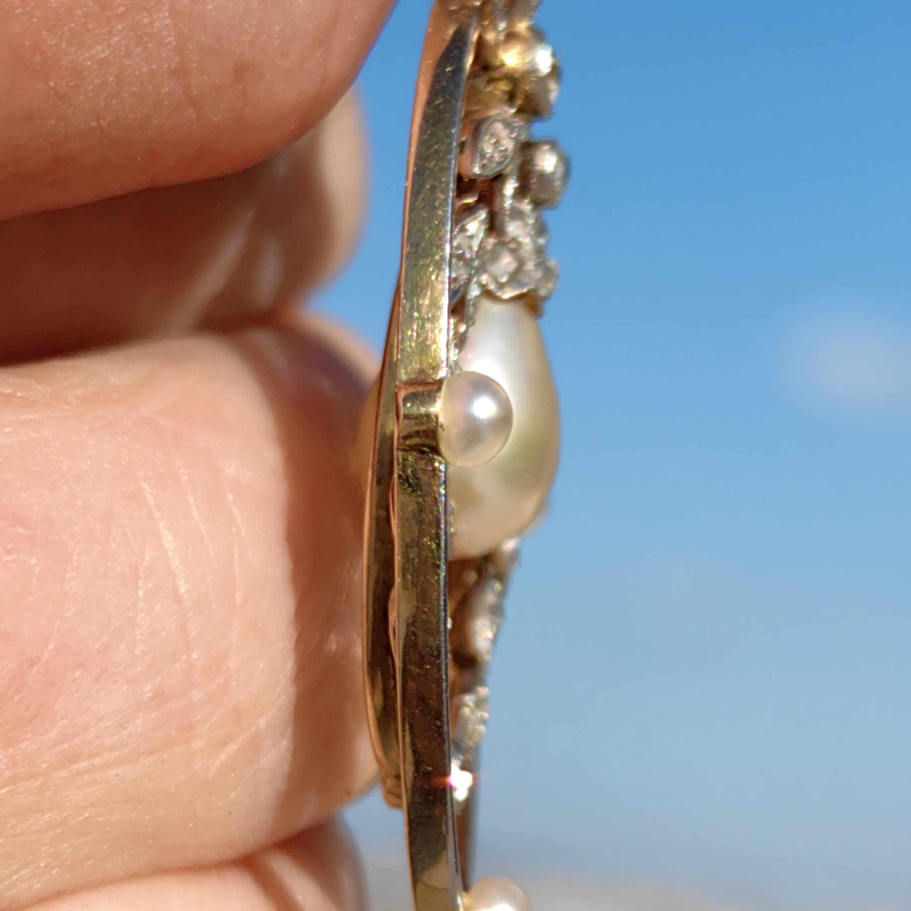 Art Nouveau Diamond Pearl Pendant: 18k Gold Platinum Edwardian Jewelry