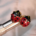 14k Gold Ladybug Stud Earrings: Red & Black Enamel, Retro Dainty Gift