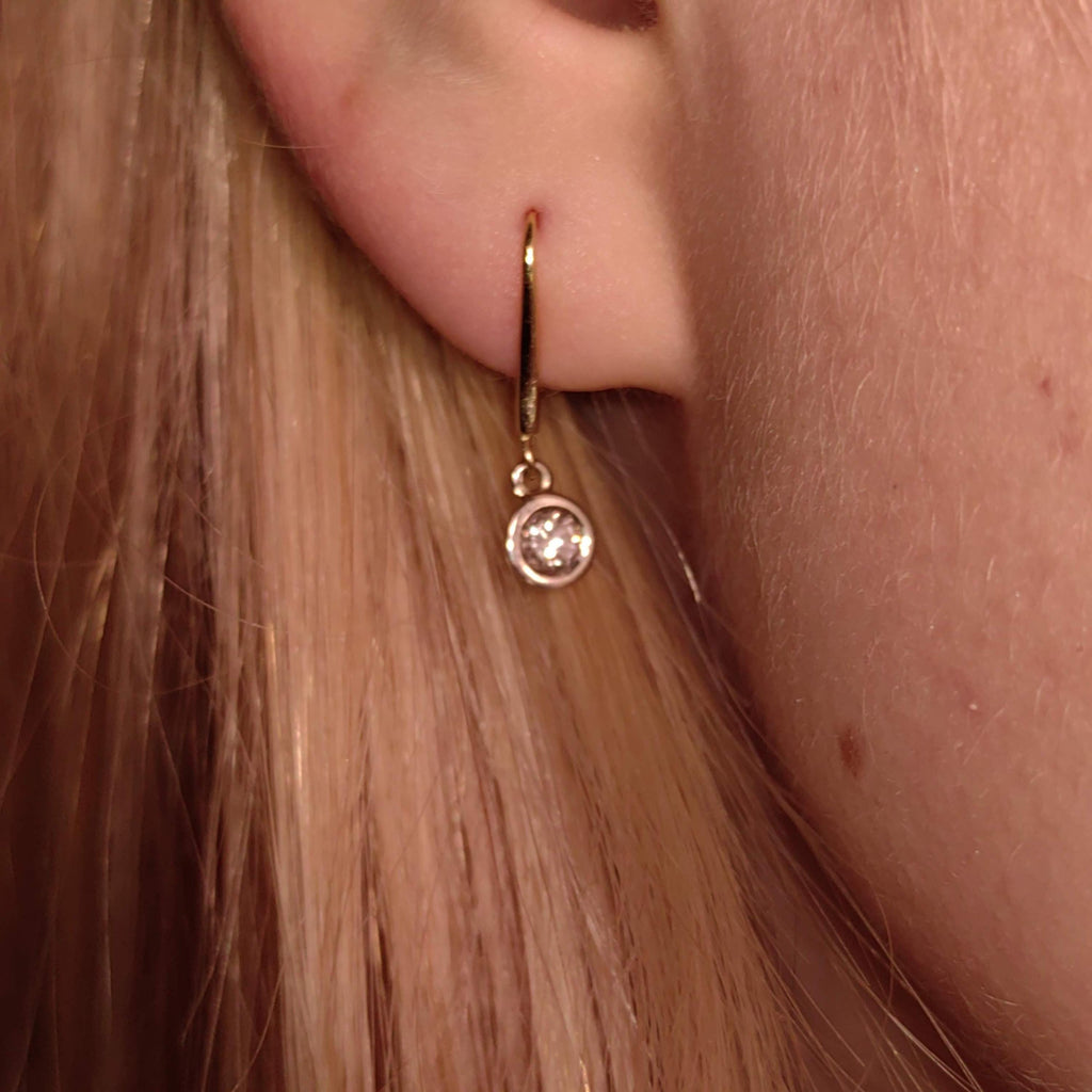 Original Solitaire Dangle Bezel setting Diamonds Solid Hallmarked 18k Gold Antique Sleepers Dormouse Earrings Gift for Her