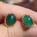 Green Chalcedony 18k Solid yellow Gold Victorian 1880s Screw Back Closure Elegant Earrings Gift for her Present