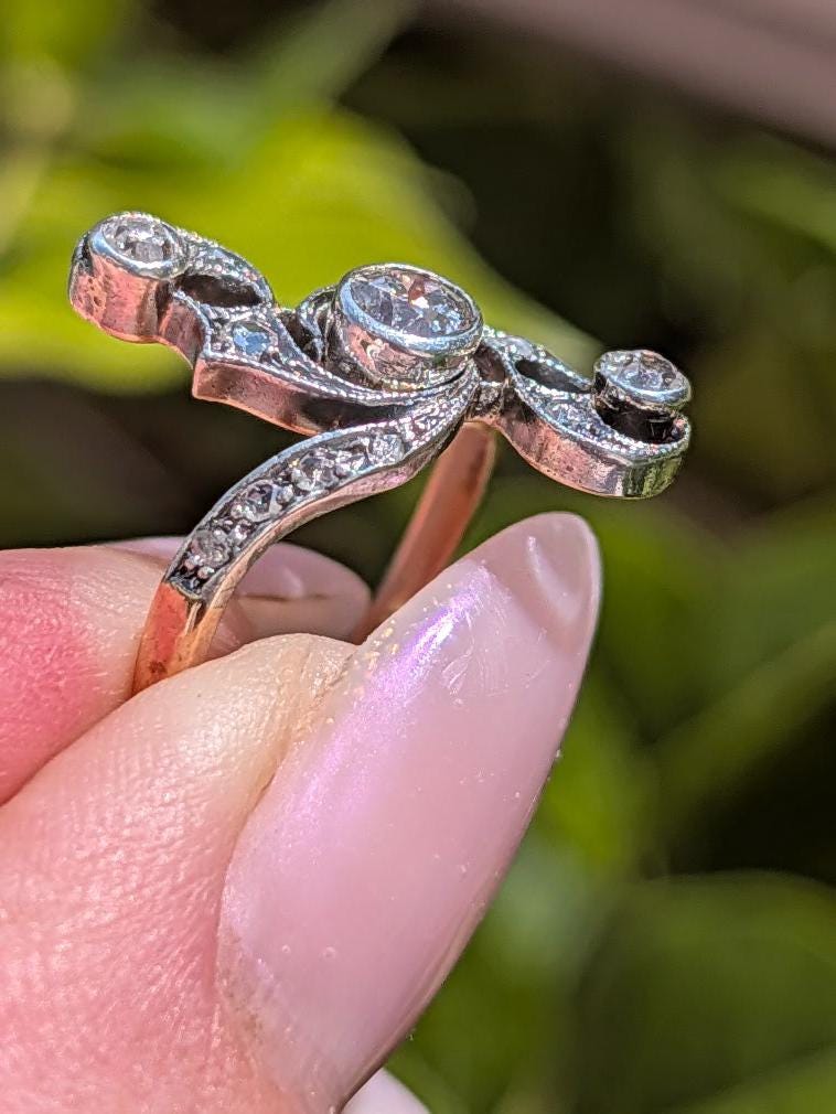 Antique 1900s Floral Diamond Engagement Ring, France, 18k Gold, Old  European Cut Flower Ring, Vintage Heirloom Proposal Ring US size 5