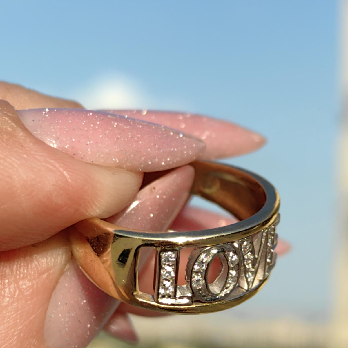 Diamond LOVE Ring: 18K Yellow Gold Y2K Statement Band