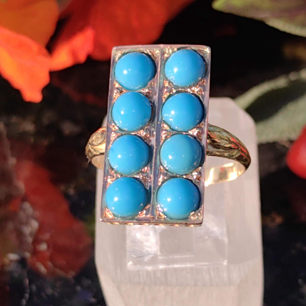 Victorian 1890s Natural Persian Blue Turquoise 18K Solid Hallmarked Yellow Gold Ring Hand-Chiseled Elegant Statement Ring Gift for Her