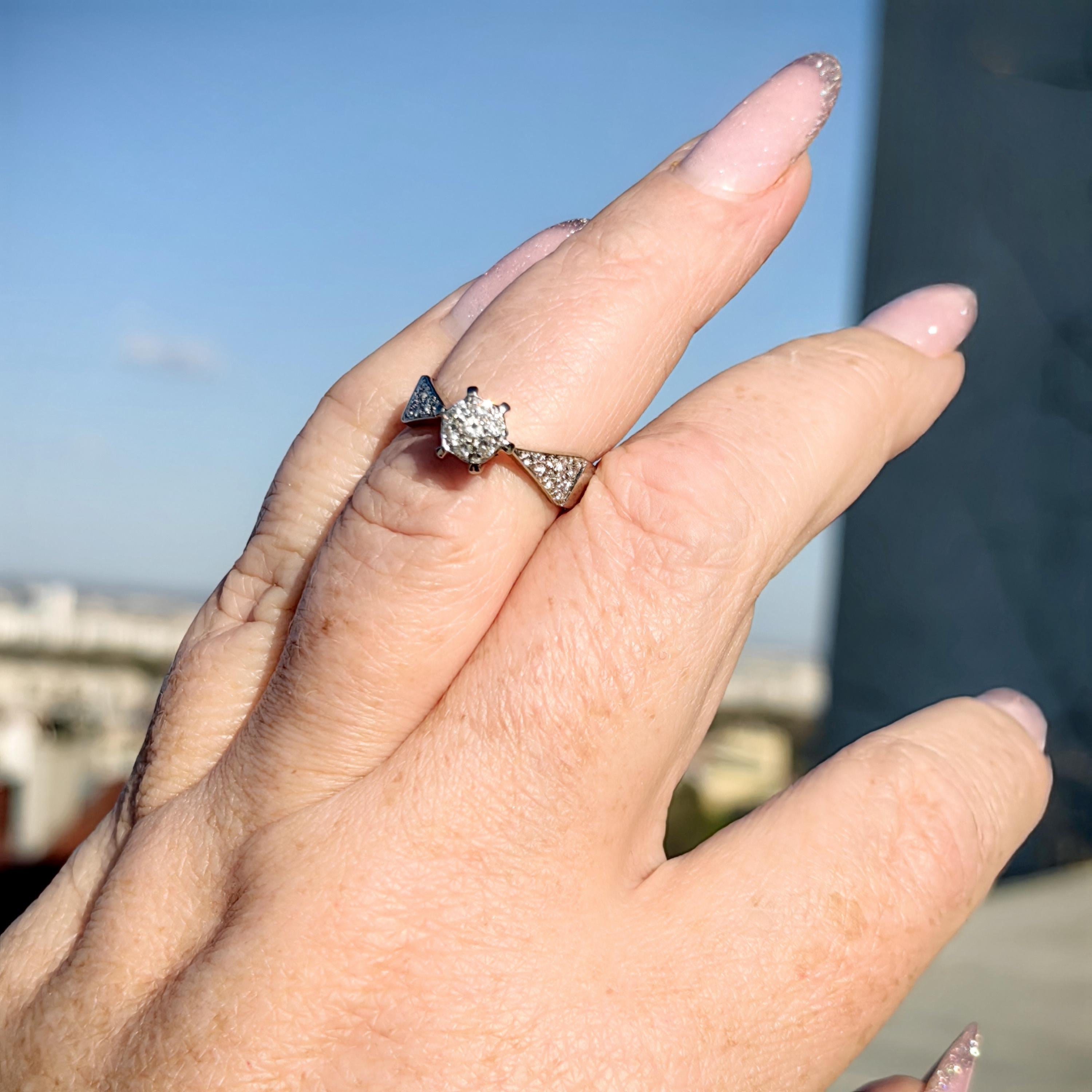 Vintage Diamond Cluster Ring: 14k White Gold Engagement Ring, Size 6.5