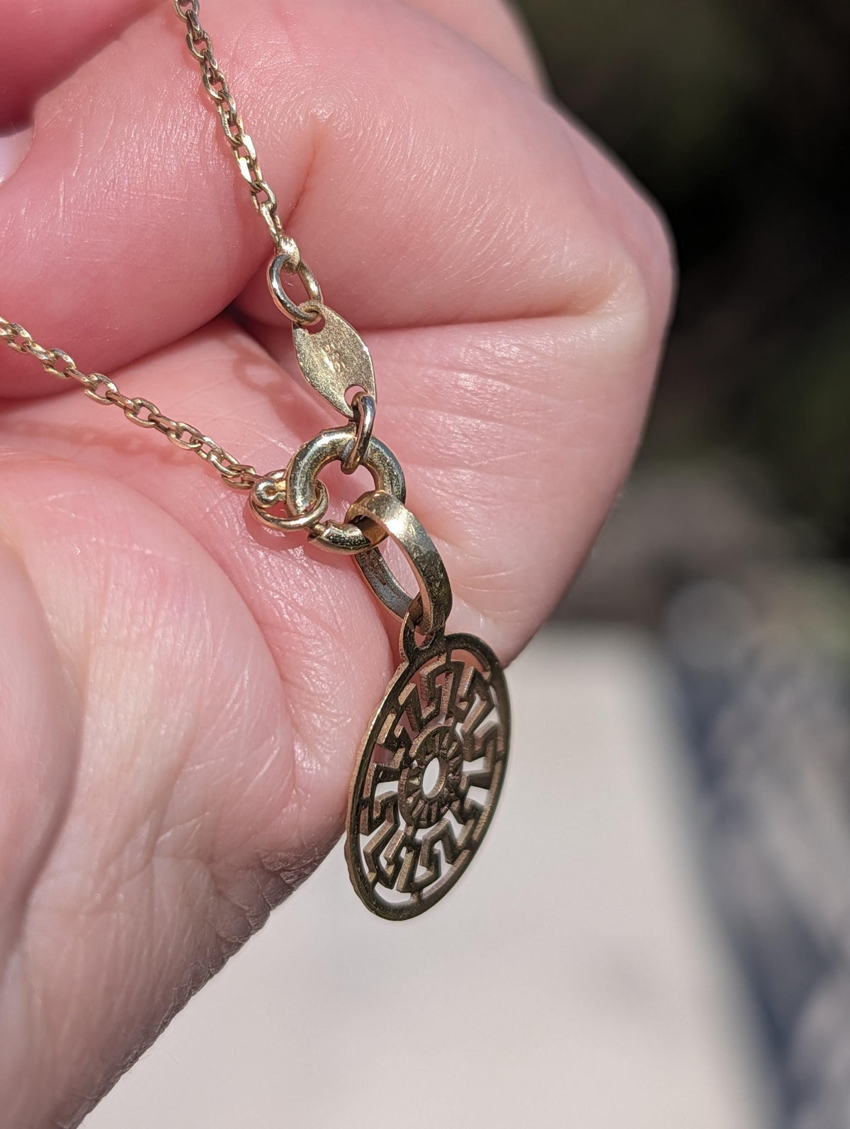 Vintage 14k Yellow Gold Link Bracelet, with  Ancient Greek Pattern Charm, 1980s Extension Ring 17-20 cm Gift Unisex Chic Fine Gold Jewelry