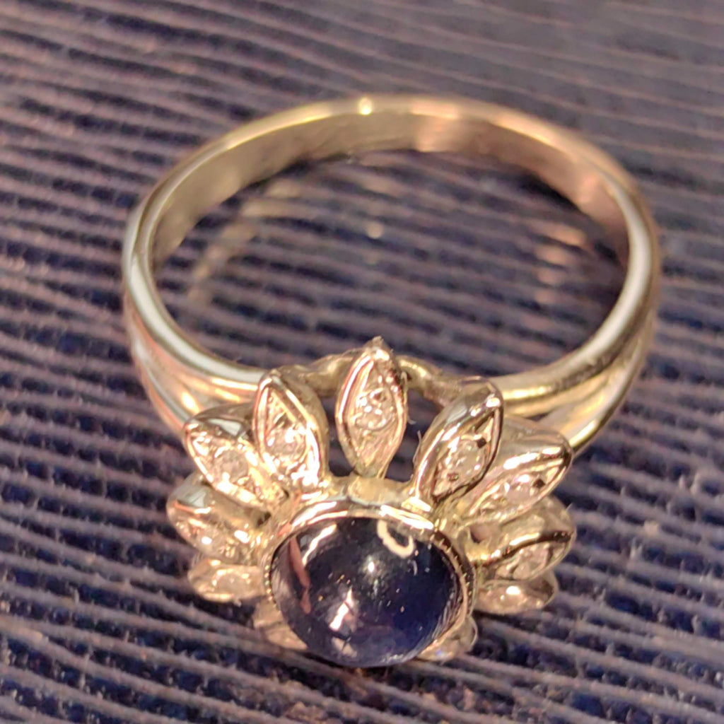 1940s Natural Blue Sapphire Diamond 18k Hallmarked White Gold Mid Century Flower Floral Engagement Antique Elegant Ring Gift for Her