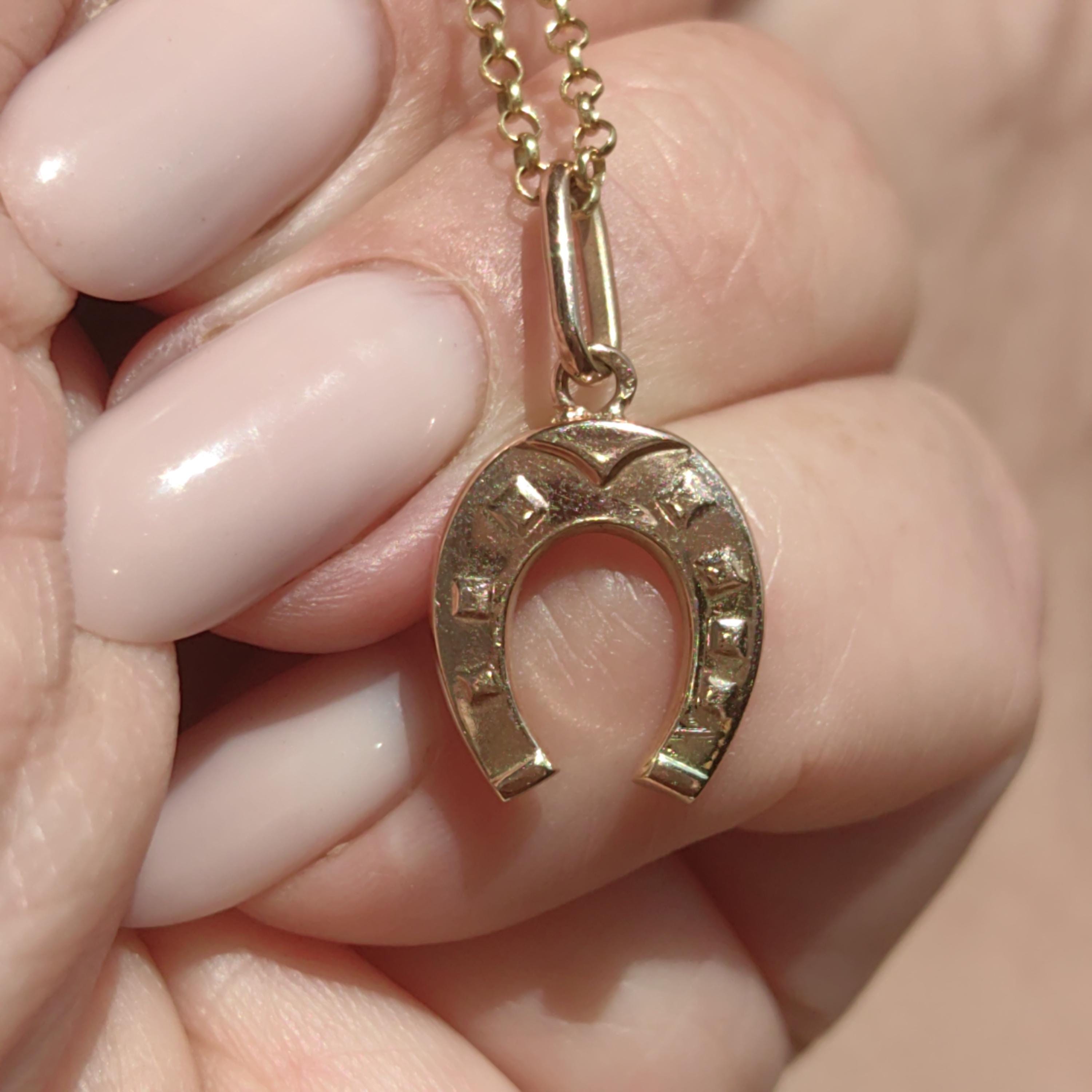 Antique 14k Yellow Rose Champagne Gold Horseshoe Pendant Equestrian Luck Horse Charm Cute Elegant Gift Present