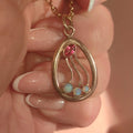Vintage Opal Gold-Filled Metal Floral Flower Pendant 1900s Art Nouveau Elegant dainty Ruby Charm Necklace Medal Pendant Gift for Her Present
