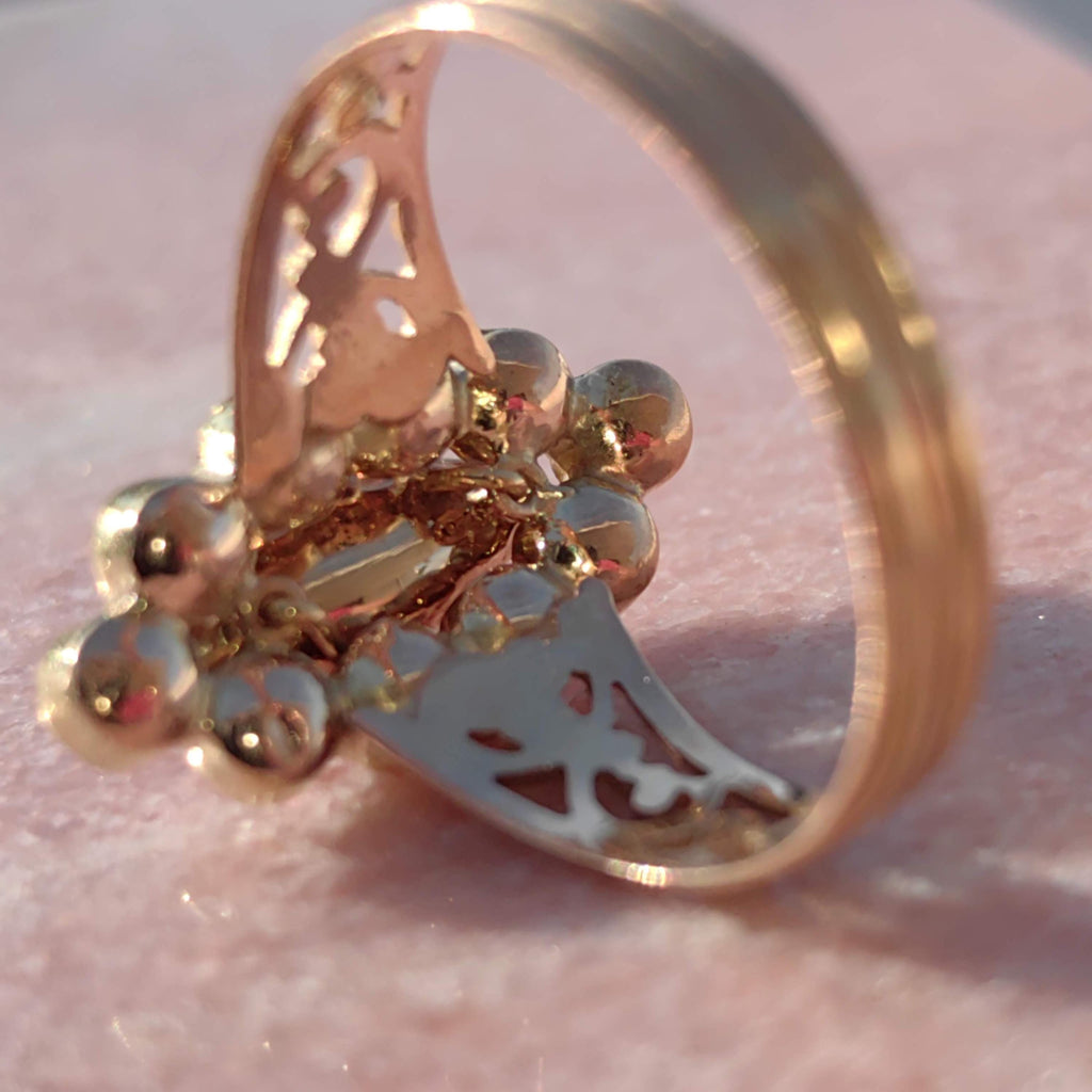 Victorian 1880s Almandine Garnet Solid 14k Yelllow Gold Elegant Statement Ring Marquise Floral Design Gift for Her Present