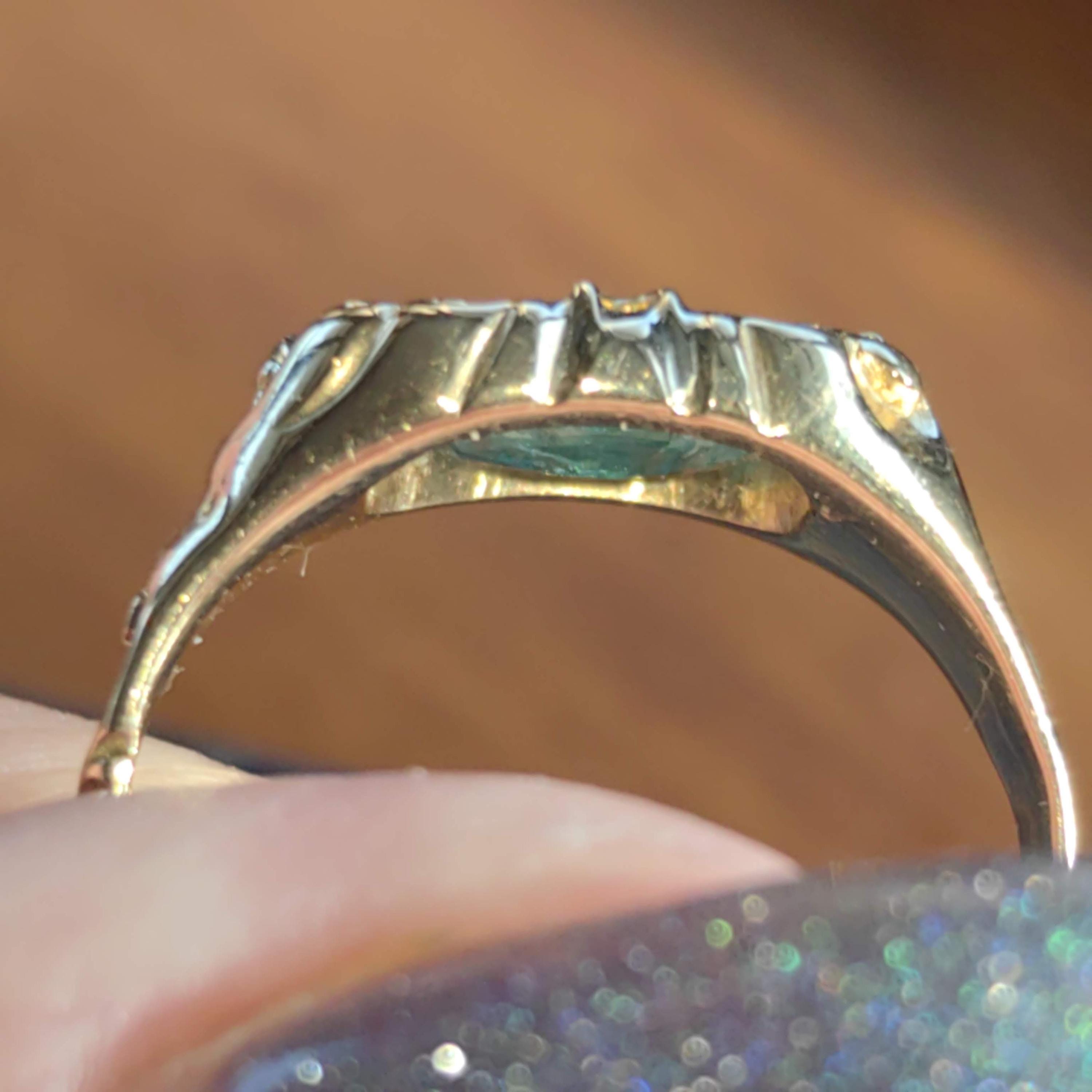 Victorian Natural Emerald  18k Solid Yellow Gold Hallmarked Antique  1880s Band Solitaire Statement Ring US Duty Free HTS 9706