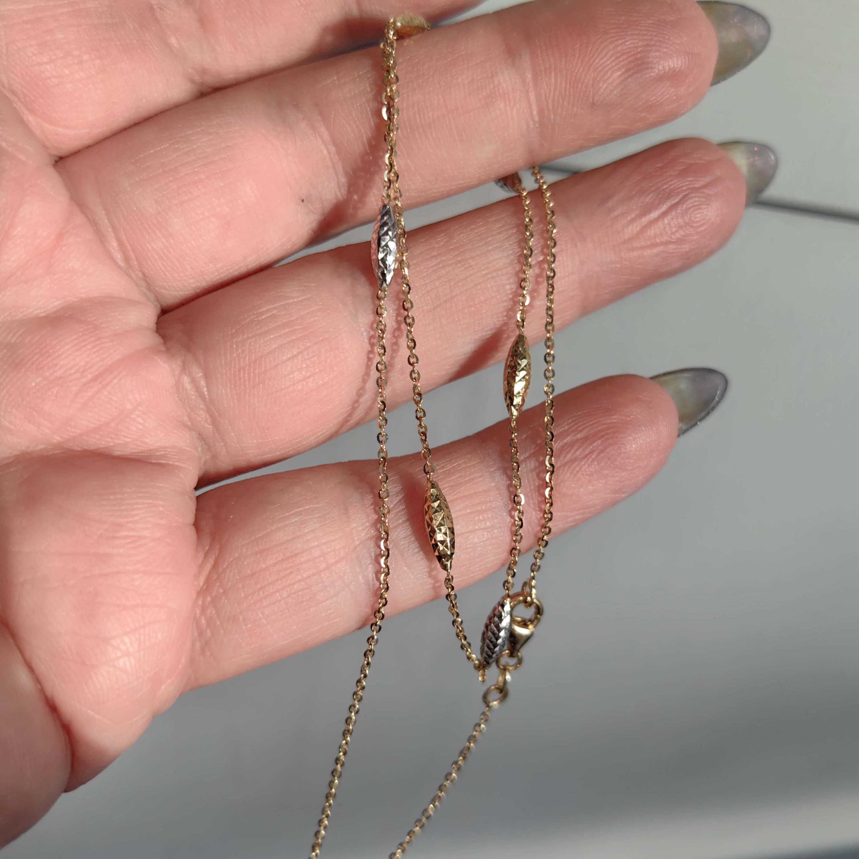Vintage 14k Solid Yellow Gold Elegant Classic 45 cm Beaded Chain Rice Beads Necklace Gift for her Present