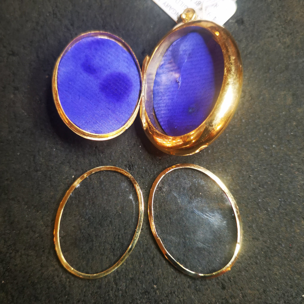 Victorian Gold Plated Silver Locket Pendant for two photos with artificial gems 1870s
