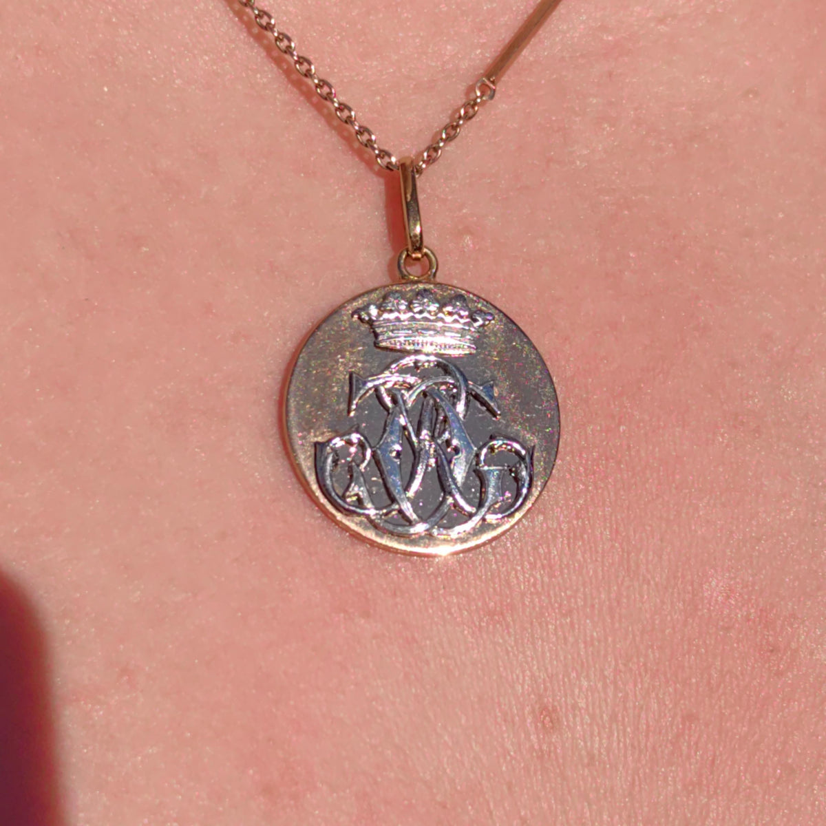 1900s Initial Solid 18k Hallmarked Yellow White Gold Crown Royal Aristocratic Pendant  C J Initial Name Necklace Charm Medal Gift