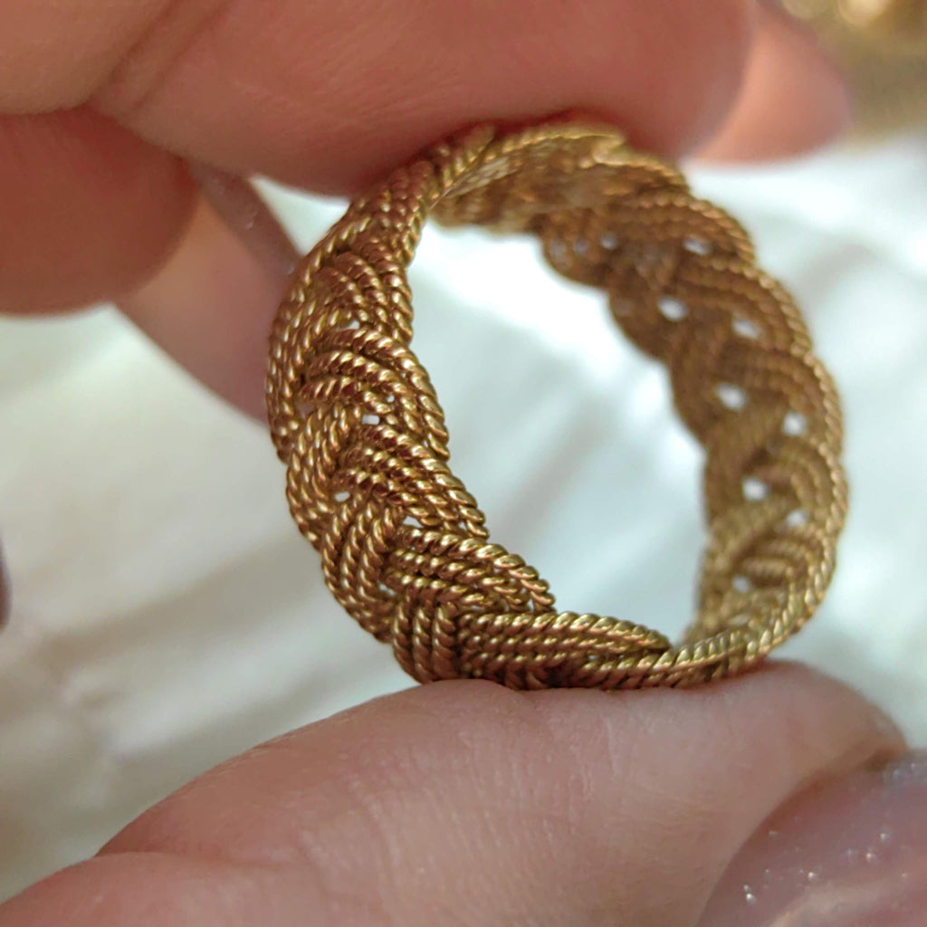 18k Yellow Gold Braided Knot Ring: Handmade Vintage Wedding Band