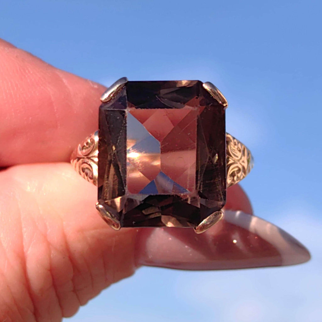 Smoky Topaz Art Deco Ring: 14k Yellow Gold, 1940s Statement