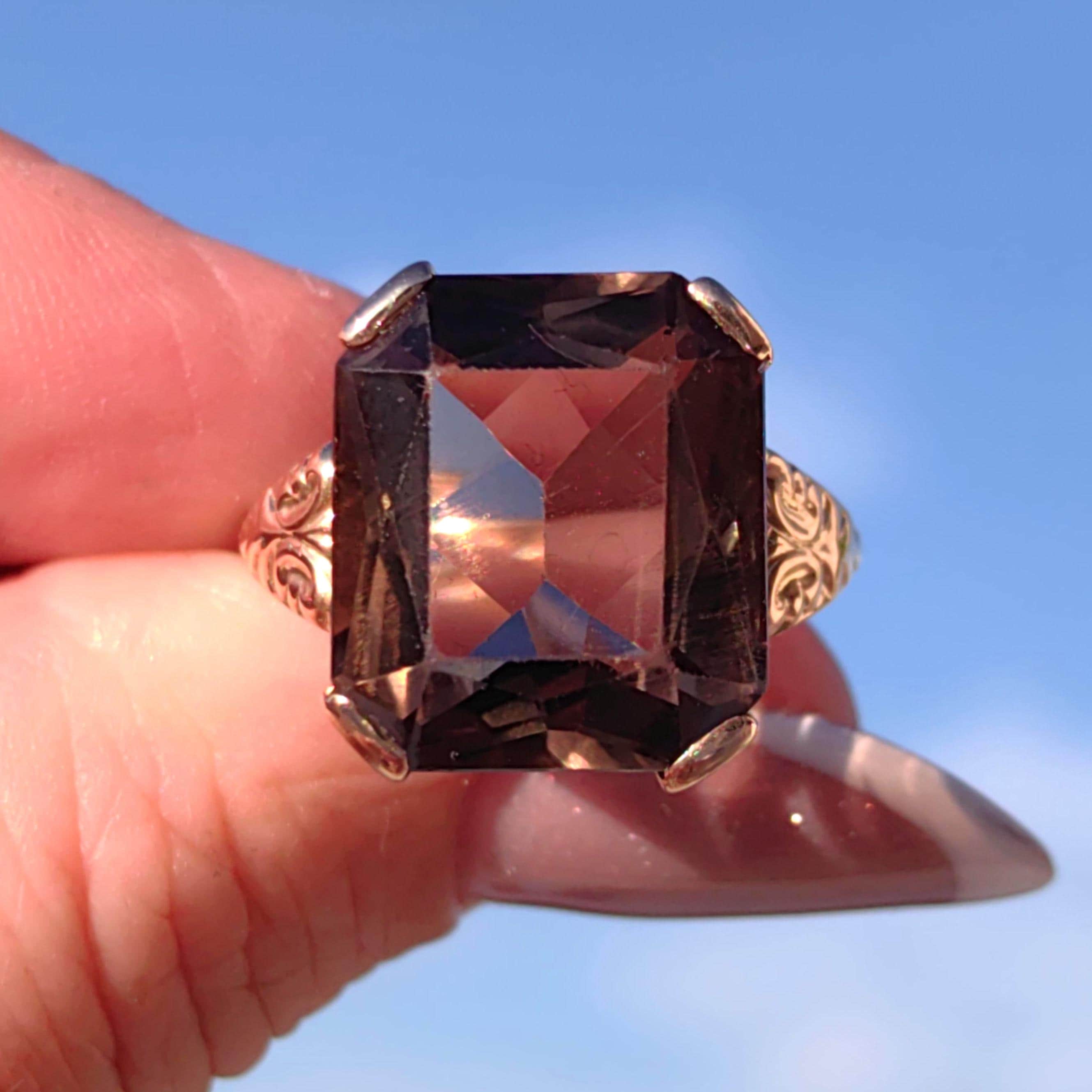 Smoky Topaz Art Deco Ring: 14k Yellow Gold, 1940s Statement