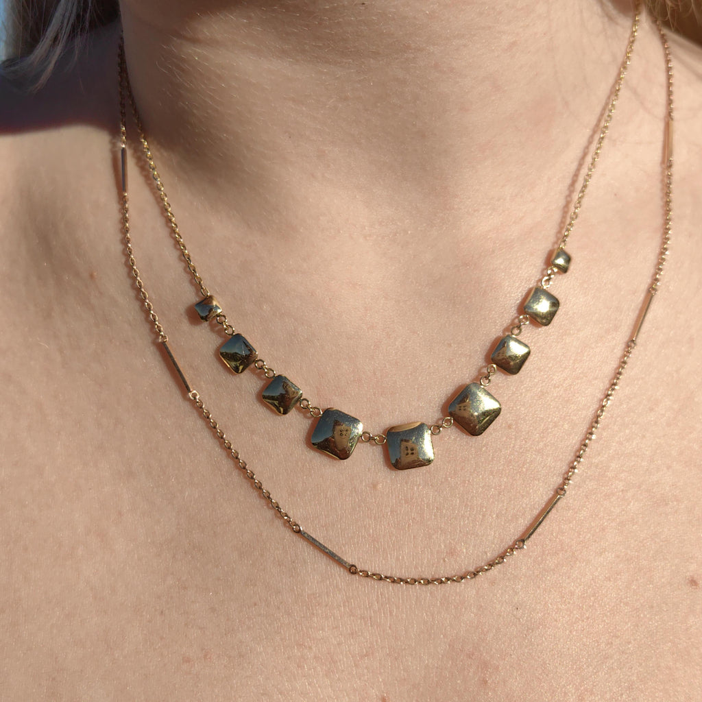 14k Solid Gold Square Link Chain Necklace: Handmade Vintage Unisex Design