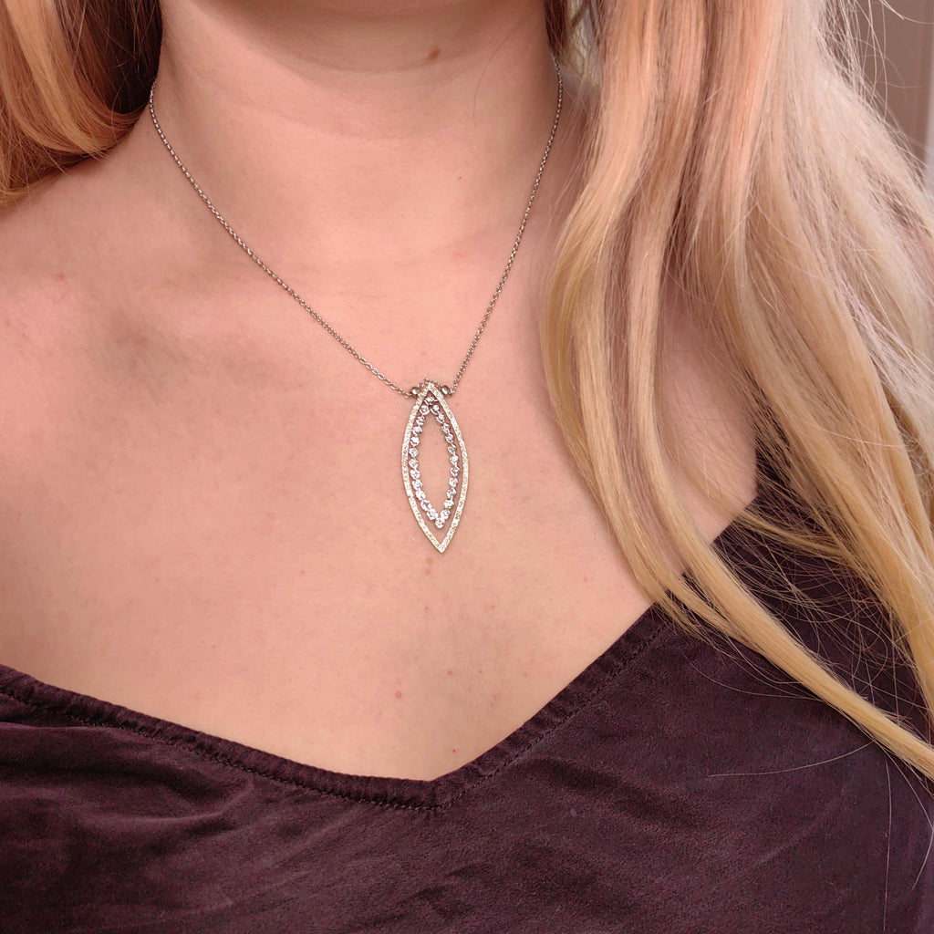 1.5ct Diamond 14K White Gold Necklace: Vintage Pavé Pendant