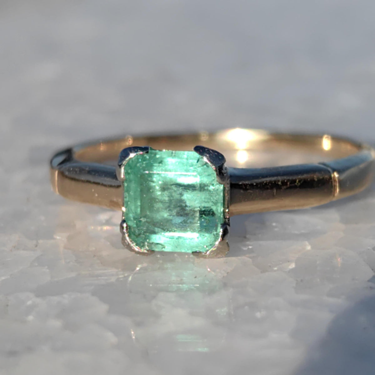 Vintage Antique Natural Amazing Green Mint square Emerald Hallmarked 14k Solid Yellow Gold Band Ring Solitaire Engagement Ring Gift for Her