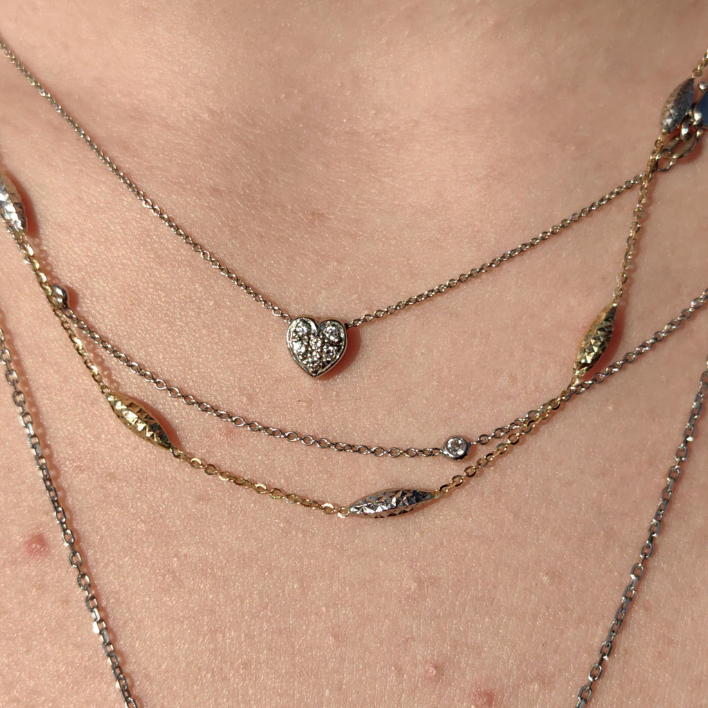 Diamond Heart Pendant Italian Necklace 18k Solid White Gold with Chain Vintage Dainty wedding Elegant Love Jewelry Valentines Gift  Her wife